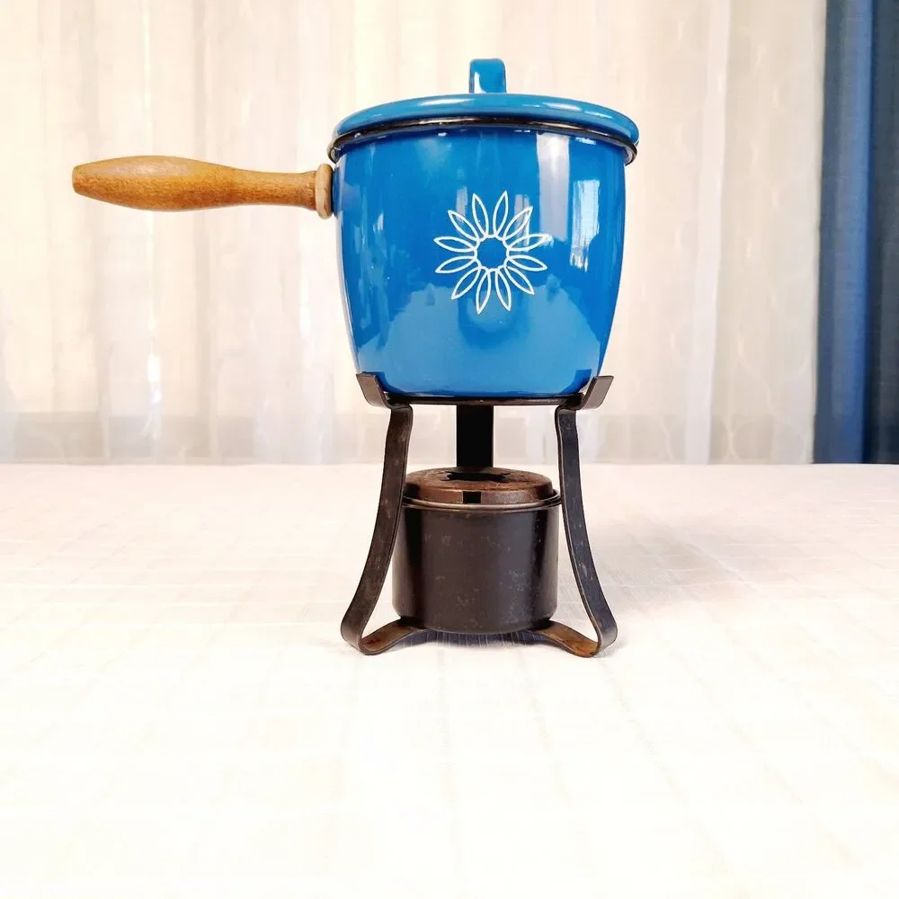 Vintage Sterno Country Cookery Bayberry Blue Enamel Covered Sauce Server